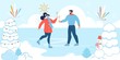 © Alla - Cartoon Man and Woman in Love Skating on Rink