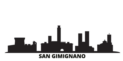 Italy, San Gimignano city skyline isolated vector illustration. Italy, San Gimignano travel cityscape with landmarks