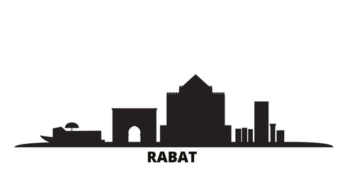 Wall Mural - Morocco, Rabat city skyline isolated vector illustration. Morocco, Rabat travel cityscape with landmarks