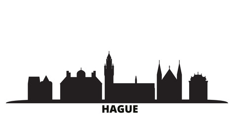 Wall Mural - Netherlands, Hague city skyline isolated vector illustration. Netherlands, Hague travel cityscape with landmarks