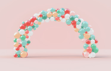 Poster - Christmas arch frame with fancy candy ballloons backdrop. Christmas background. 3d rendering. 