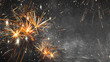 © Corri Seizinger - Silvester new year 2025 background banner panorama long- firework fireworks on rustic dark black grey stone concrete texture, top view with space for text