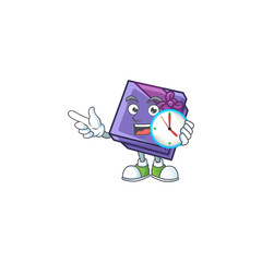 Wall Mural - With clock smiling purple gift box cartoon mascot style