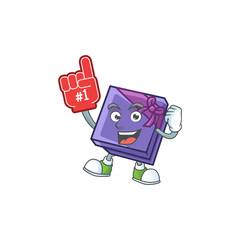 Wall Mural - Foam finger purple gift box on mascot cartoon style