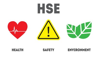 HSE - Health Safety Environment acronym concept banner design template. Standard safety industrial work