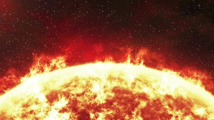 Wall Mural - Close up of the Sun burning brightly with stars in the background. Seamlessly loopable computer generated animation.