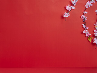 Chinese new year decoration on red background