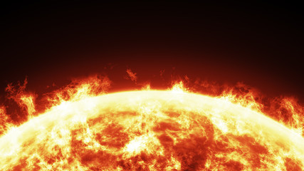 Wall Mural - Close-up of the Sun burning brightly on a black background. Computer generated illustration.