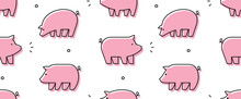 Seamless Pattern With Pigs. Isolated On White Background