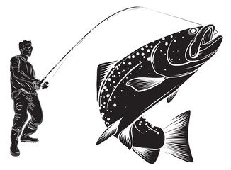 Wall Mural - Fishing design for vector. A fisherman catches a boat on a wave.