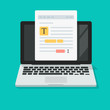 © vladwel - Text file or document content editing online on computer vector icon, flat cartoon creating online notes on laptop or writing electronic documents and text grammar mistakes, author or copywriting idea