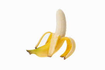 Wall Mural - peeled banana on white background