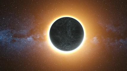 Wall Mural - full solar eclipse. the moon approach and cover the visible sun with gold diamond ring effect. abstr