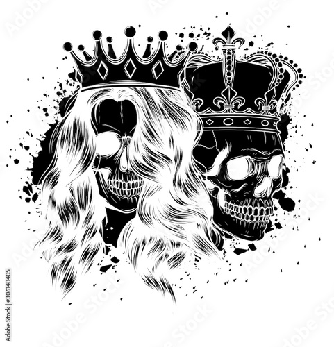 Skull King And Queen Vector Love Skull Couple Illustration Buy