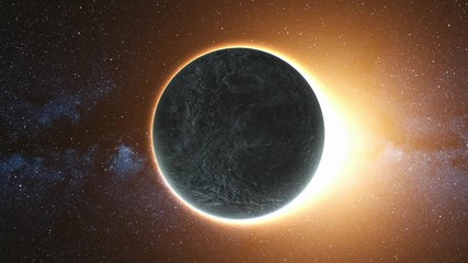 Wall Mural - bright solar eclipse caused by a lunar event with ring of fire. perfect for videos about: solar even