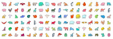 Linear Collection Of Colored Animal Icons. Animal Icons Set. Isolated On White Background