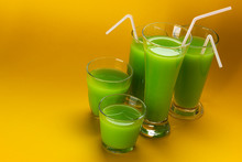 Glass Of Green Juice With Copy Space For Text, Fresh Apple And Celery Cocktail