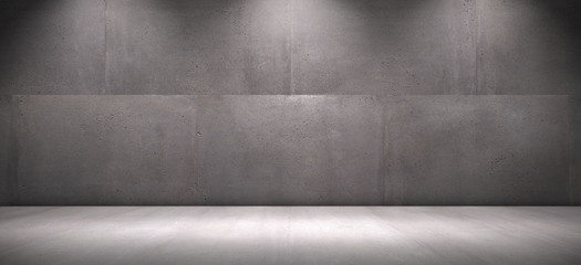 Wall Mural - exposed concrete wall background with stone floor - spot light stage for product placement