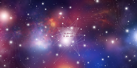 Wall Mural - widescreen futuristic technology illustration in front of outer space background with copy space. cy