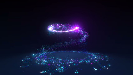 Wall Mural - sparkling neon glitter spiral effect. shining christmas magic particles and sparkles circles on blac