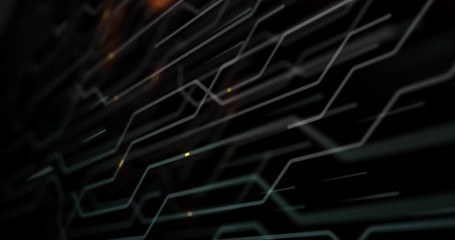 4K Motherboard Circuit Background. Virus detected over circuit board. Worm, cyber attack, antivirus, firewall alert and danger warning concept. Futuristic PCB. 3D render seamless loop