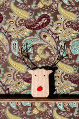 Wall Mural - funny wooden reindeer head.