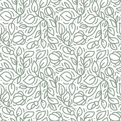 Vector seamless pattern and abstract background with green leaves for organic and healthy food packaging, natural eco cosmetics and vegan products