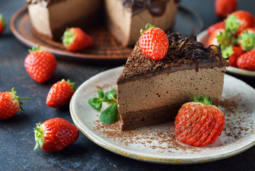 Poster - Chocolate mousse cake decorated with strawberries