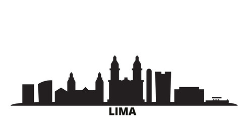 Peru, Lima city skyline isolated vector illustration. Peru, Lima travel cityscape with landmarks