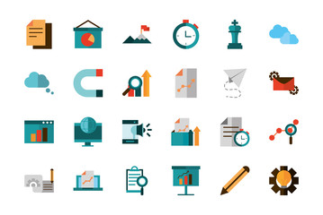 business strategy network icons set