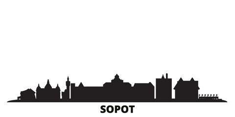 Poland, Sopot city skyline isolated vector illustration. Poland, Sopot travel cityscape with landmarks