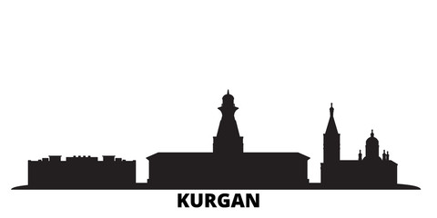 Wall Mural - Russia, Kurgan city skyline isolated vector illustration. Russia, Kurgan travel cityscape with landmarks