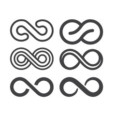 Wall Mural - infinity symbol. vector logos set. black contours of different shapes, thickness and style isolated 