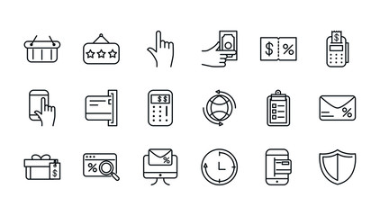 Sticker - shopping commercial icons set line style