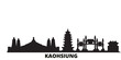 Taiwan, Kaohsiung city skyline isolated vector illustration. Taiwan, Kaohsiung travel cityscape with landmarks