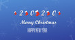© Anastasiia - Merry Christmas and Happy New Year web greetings banner, with red christmas stockings and winter background