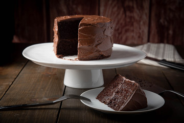 american traditional chocolate cake coated with icing