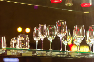 clean wine glasses with different shapes.restaurant bar service