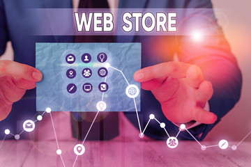 Text sign showing Web Store. Business photo showcasing consumers directly buy goods or services from a seller online