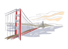 Golden Gate Bridge Usa America Vector Sketch City Illustration Line Art