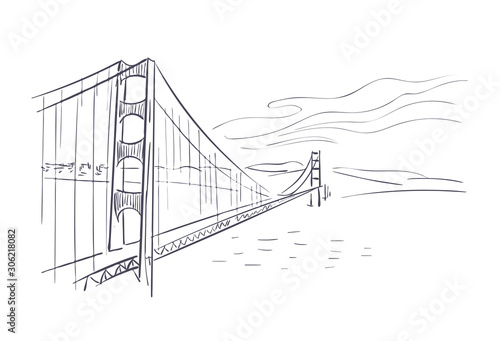 Dekoracja na wymiar  most-golden-gate-w-usa-ameryka-szkic-wektor-ilustracja-miasto-grafika-liniowa