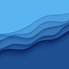 Wall Mural - blue abstract background in paper cut style. layers of paper wavy water for world oceans day 8 june.