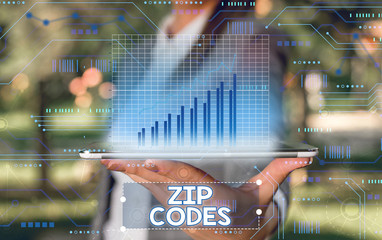 word writing text zip codes. business photo showcasing numbers added to a postal address to assist t