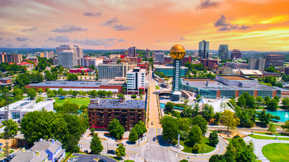 Knoxville, Tennessee, TN Downtown Drone Skyline Aerial - obrazy, fototapety, plakaty 