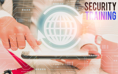 Writing note showing Security Training. Business concept for providing security awareness training for end users