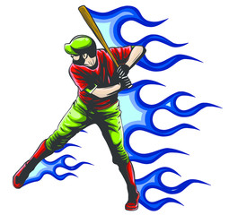 Sticker - vector Baseball player standing with bat in his hands, abstract vector silhouette