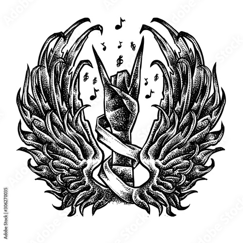 Fotomural Wings Metal hand music tattoo design