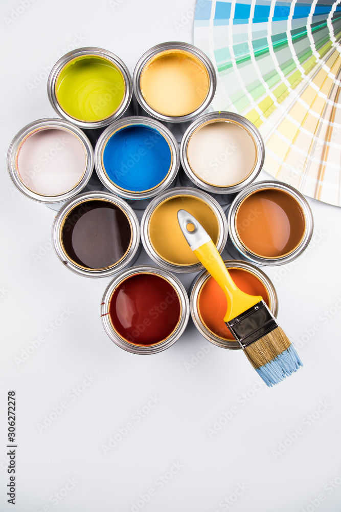 Can with paint and paintbrush