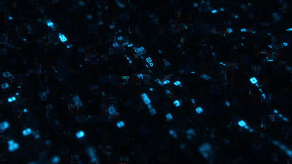 Blue hexadecimal digital code 3D render