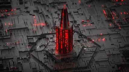 Wall Mural - Digital tower of glowing HEX code 3D render illustration